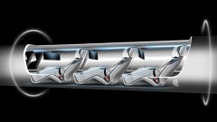 An image released by Tesla Motors, is a sketch of the Hyperloop capsule with passengers onboard. . Billionaire entrepreneur Elon Musk on Monday, Aug. 12, 2013 unveiled a concept for a transport system he says would make the nearly 400-mile trip in half the time it takes an airplane. The "Hyperloop" system would use a large tube with capsules inside that would float on air, traveling at over 700 miles per hour. (AP Photo/Tesla Motors)